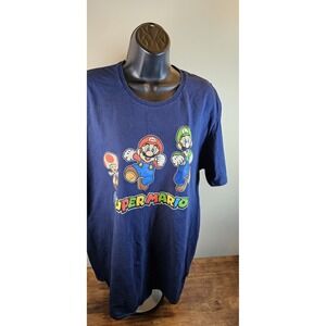 Super Mario Men's Toad Mario And Luigi Running Graphic Print T-Shirt (3XL, Navy)